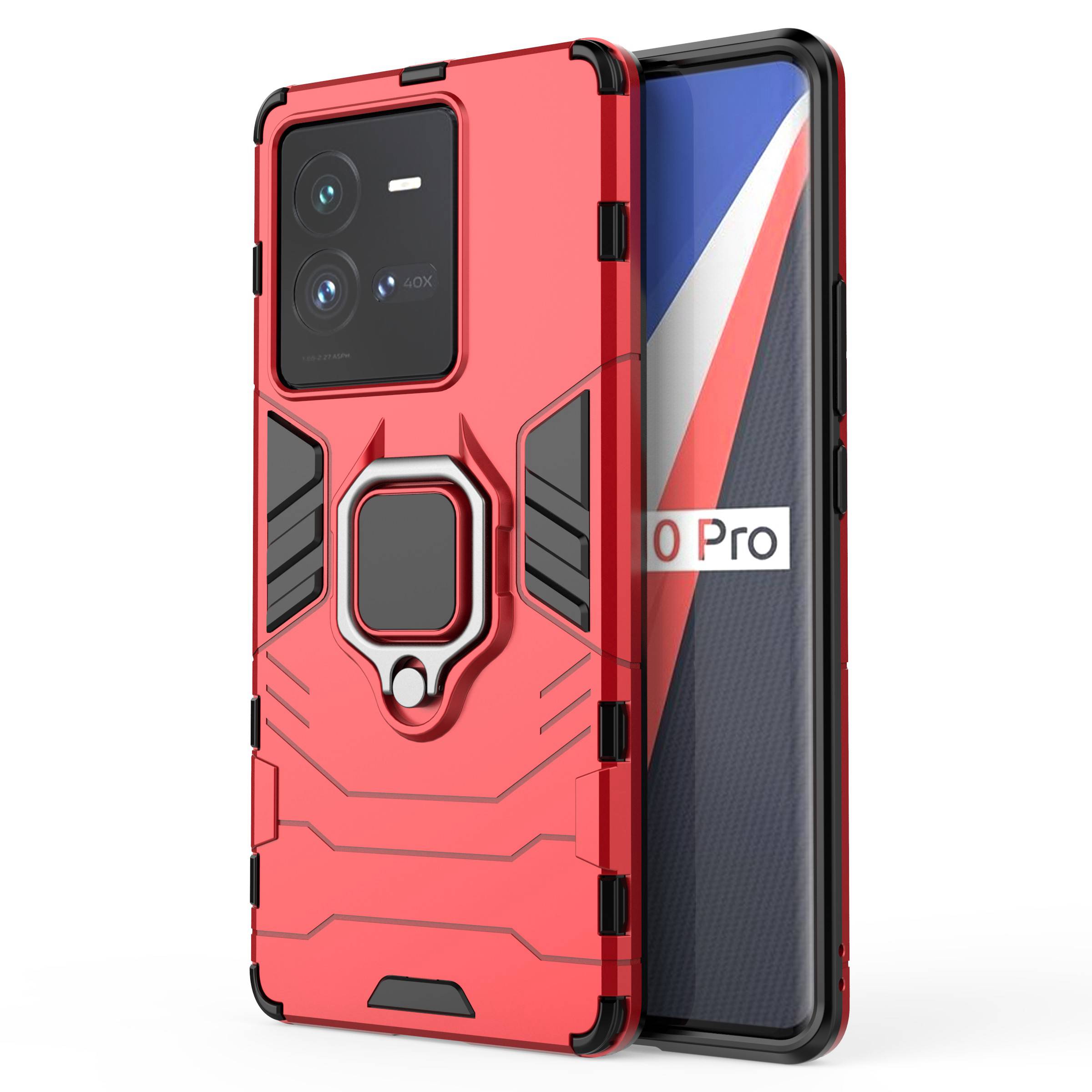 

Für Vivo Iqoo 10 Pro 5G Soft TPU+Hard PC Case Ring Kickstand Kratzfestes Schutz Telefonabdeckung - Rot, vivo iQOO 10 Pro 5G