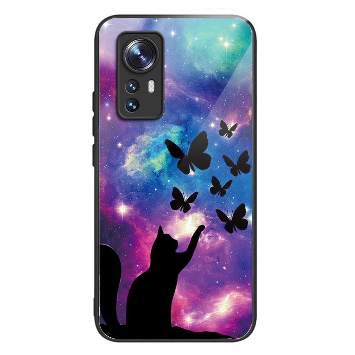 

Für Xiaomi 12 5g / 12x 5g / 12S 5G Schockdes TPU -rahmen Temperiertes Glas Rückenschalenmuster Druckphase Handy Hülle - Katze Und Schmetterlinge, Xiaomi 12 5G