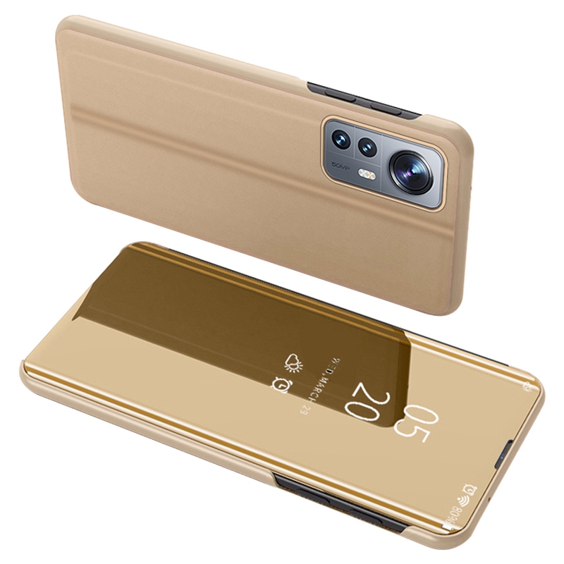 

Für Xiaomi 12 Lite 5G PU Leder Smart View Window Case Electroplate Ganzkörperschutz Ständer Flip Mirror Telefonabdeckung - Gold, Xiaomi 12 Lite 5G