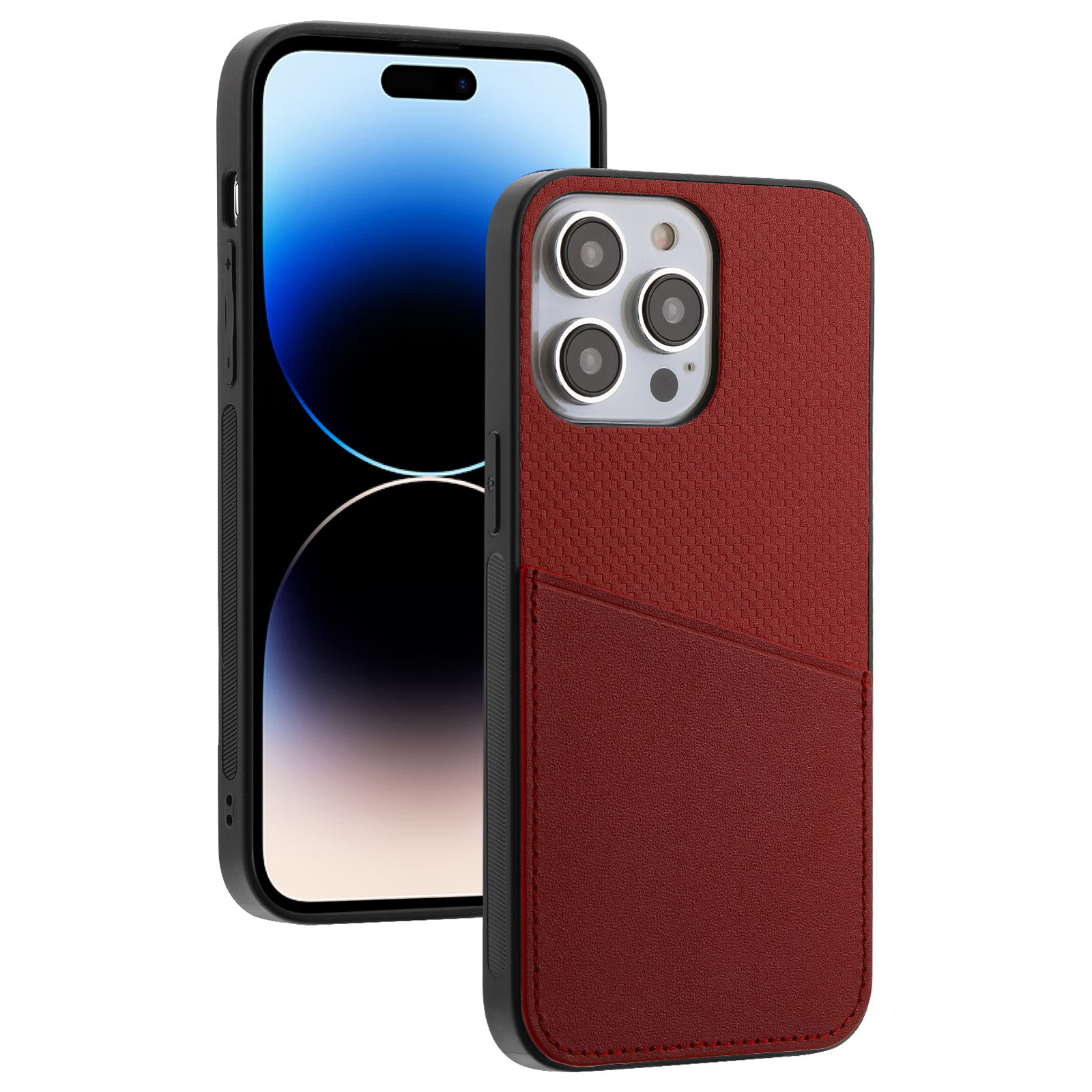 

Для Iphone 14 Pro Max 6,7 Дюйма Отпечатанного Кожи Кожи Кожа - Красное Вино, iPhone 14 Pro Max