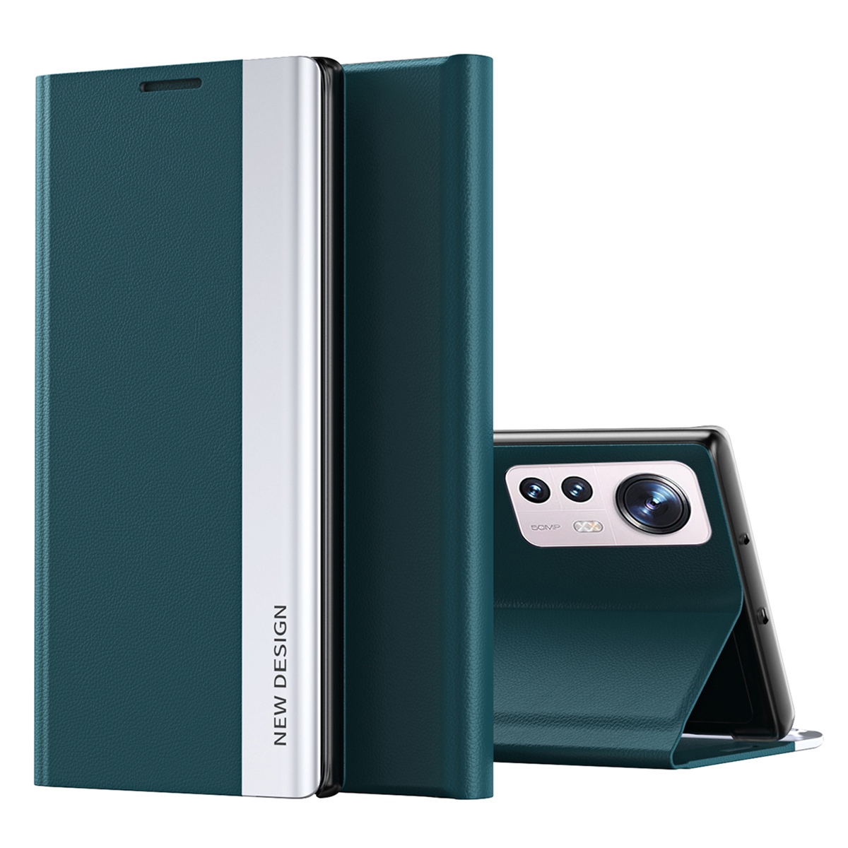 

Für Xiaomi 12 Lite 5G PU Leder Ständer Feature Phone Case Anti-schock-magnetabsorptions-elektroplierer Beschützer - Grün, Xiaomi 12 Lite 5G