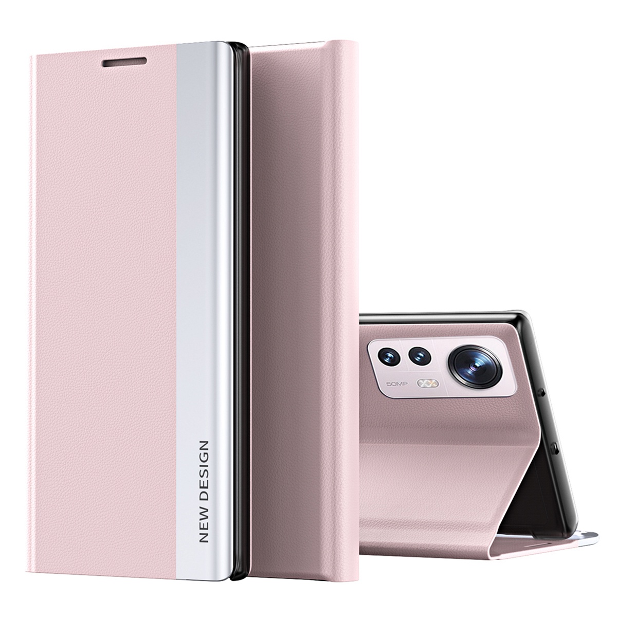 

Für Xiaomi 12 Lite 5G PU Leder Ständer Feature Phone Case Anti-schock-magnetabsorptions-elektroplierer Beschützer - Rosa, Xiaomi 12 Lite 5G