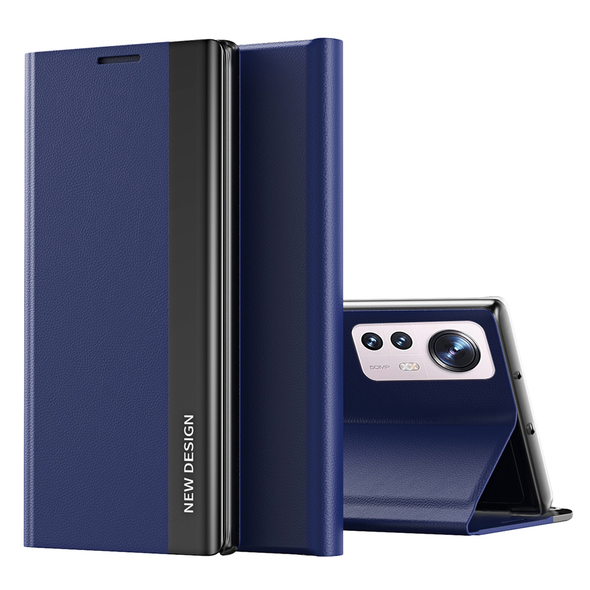 

Für Xiaomi 12 Lite 5G PU Leder Ständer Feature Phone Case Anti-schock-magnetabsorptions-elektroplierer Beschützer - Saphir, Xiaomi 12 Lite 5G