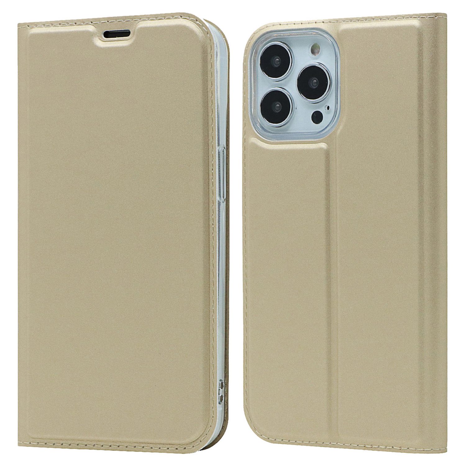 

For iPhone 14 Pro 6.1 inch PU Leather Card Holder Case Magnetic Adsorption Phone Stand Cover Shell - Gold, iPhone 14 Pro