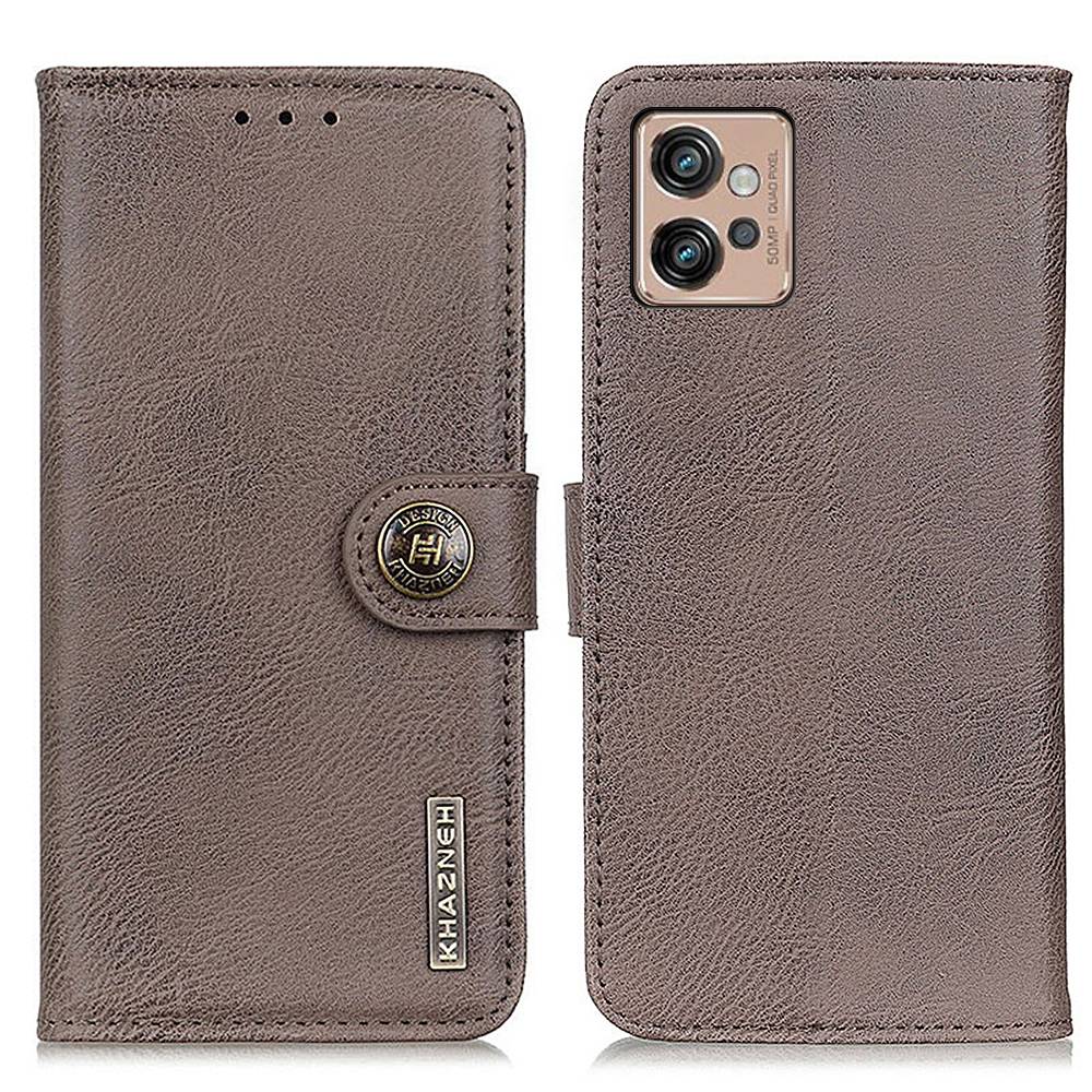

Khazneh Für Motorola Moto G32 4G Folio Flip Anti-drop Stand Telefonschale Cowide Strukturierte PU Lederhülle Mit Brieftasche - Khaki, Motorola Moto G32 4G