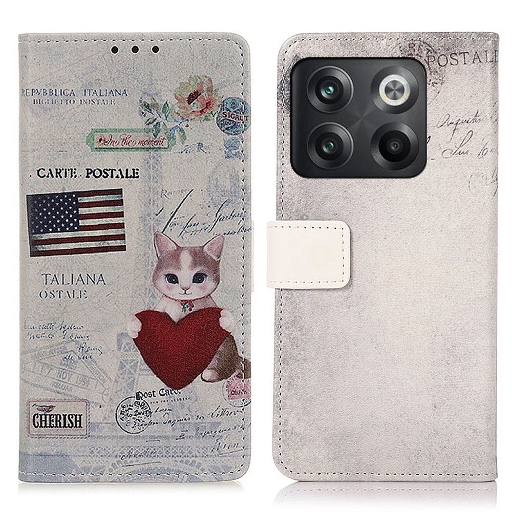 

Für OnePlus 10T 5G / Ace Pro 5G Wallet Stand Phone Cover PU Leder Voller Schutz Innere TPU -hülle - Katze Und Herz, OnePlus 10T 5G