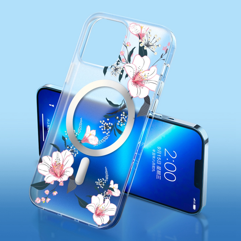 

Flower Series for iPhone 14 6.1 inch Compatible with MagSafe Wireless Charging Phone Cover Flower Pattern Printing Matte TPU + PC Case - Sakura, iPhone 14 6.1 inch