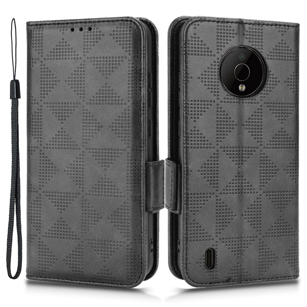 

Für Das Nokia C200 4G Dreieck Muster Geprägtes Gehäuse, Horizontales Stand Wallet -design PU Leder+tpu -telefonabdeckung Mit Riemen - Schwarz, Nokia C200 4G