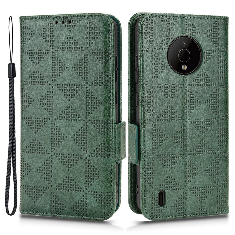 

Für Das Nokia C200 4G Dreieck Muster Geprägtes Gehäuse, Horizontales Stand Wallet -design PU Leder+tpu -telefonabdeckung Mit Riemen - Grün, Nokia C200 4G