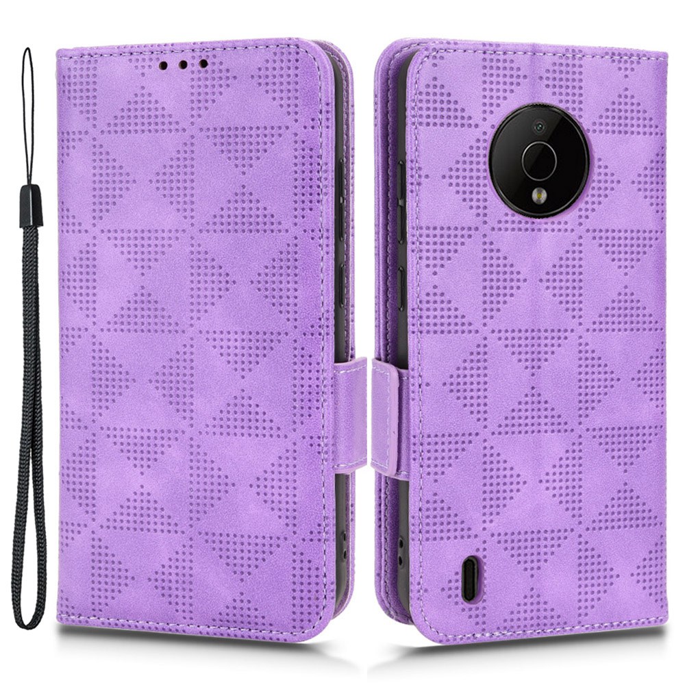

Für Das Nokia C200 4G Dreieck Muster Geprägtes Gehäuse, Horizontales Stand Wallet -design PU Leder+tpu -telefonabdeckung Mit Riemen - Violett, Nokia C200 4G