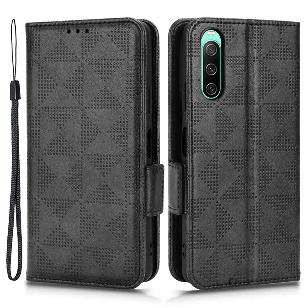 

Für Sony Xperia 10 IV 5G Bump Proof Triangle Muster Ausgedrucktes Gehäuse, Brieftaschenstand Design PU Leder+tpu -telefonabdeckung Mit Riemen - Schwarz, Sony Xperia 10 IV 5G