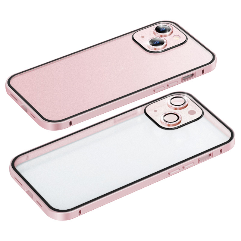 

LUPHIE Slim Case for iPhone 13 6.1 inch Protective Phone Case Rhinestone Decorated PC+Metal Cover - Pink, iPhone 13