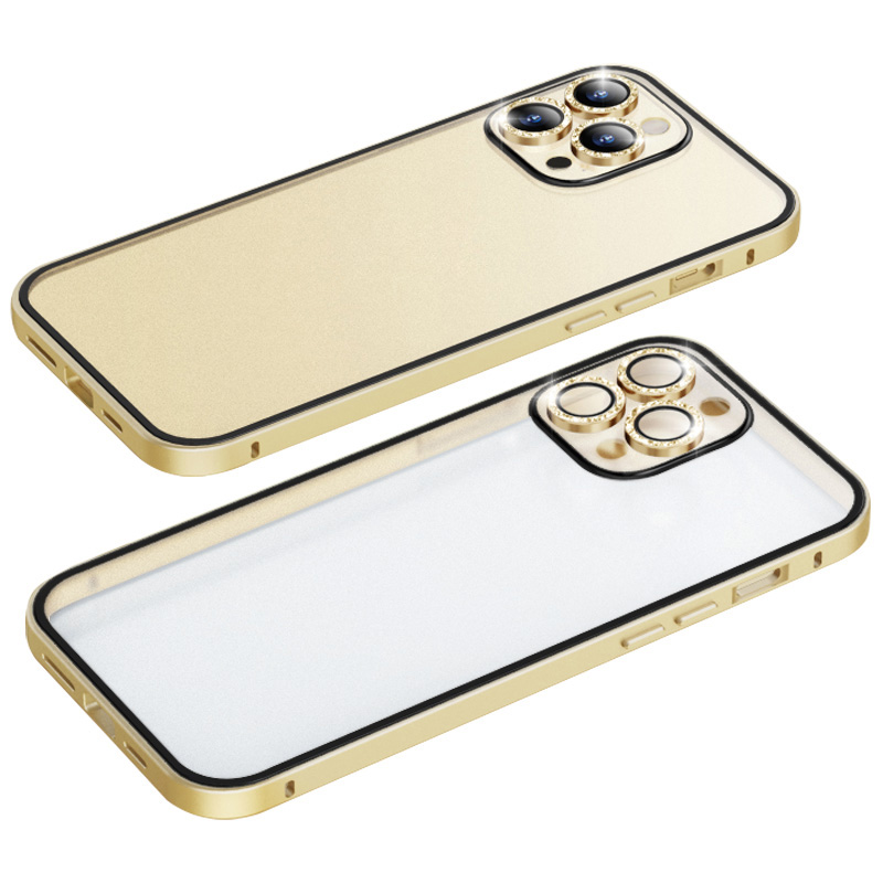 

LUPHIE For iPhone 13 Pro Max 6.7 inch Protective Case Slim Phone Cover Rhinestone Decorated PC+Metal Case - Gold, iPhone 13 Pro Max