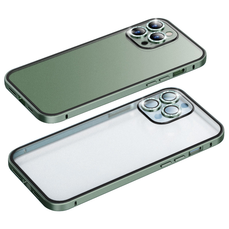 

Luphie For Iphone 13 Pro Max 6,7 Дюйма Защитная Корпус Slim Cope Cover Copt Onstone Украшен Пк+металлический Корпус - Зеленый