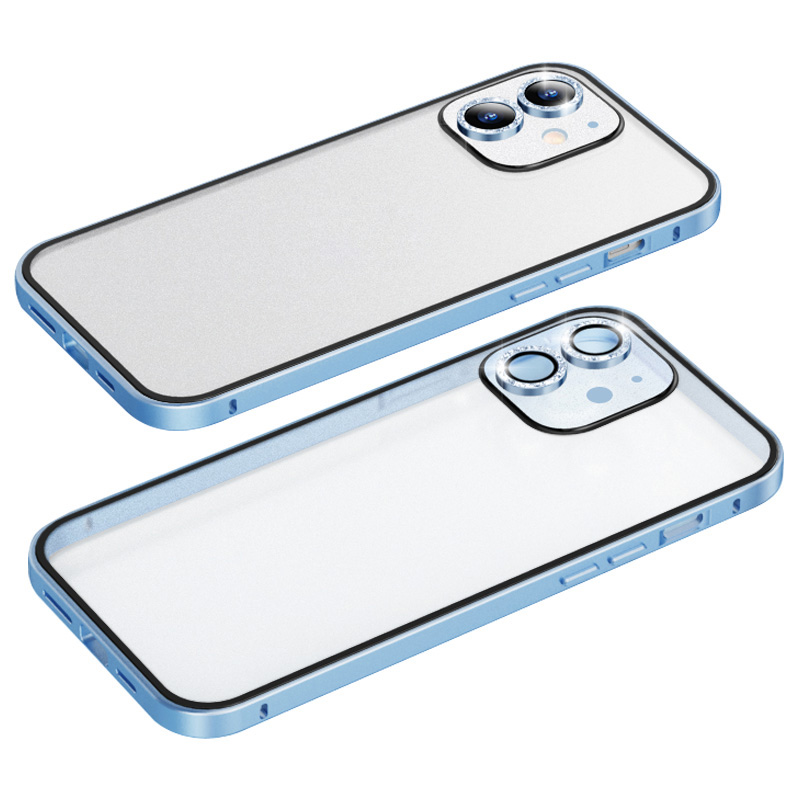 

LUPHIE PC+Metal Case for iPhone 12 6.1 inch Phone Protector Rhinestone Decorated Slim Cover - Blue, iPhone 12