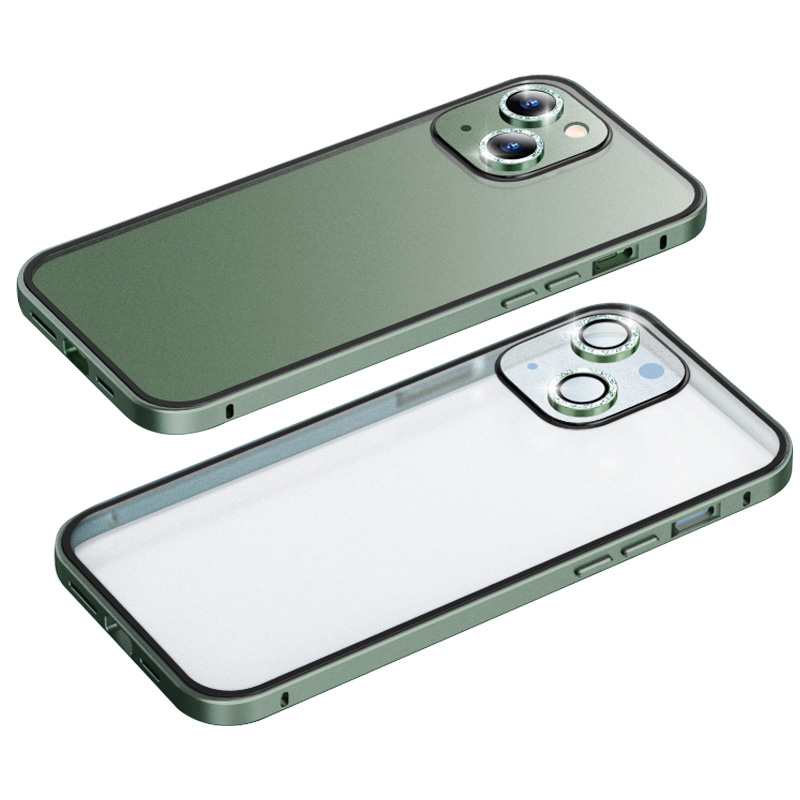 

LUPHIE Anti-Drop Slim Case for iPhone 14 Plus Protective Phone Case PC+Metal Cover Decorated with Rhinestone - Green, iPhone 14 Plus