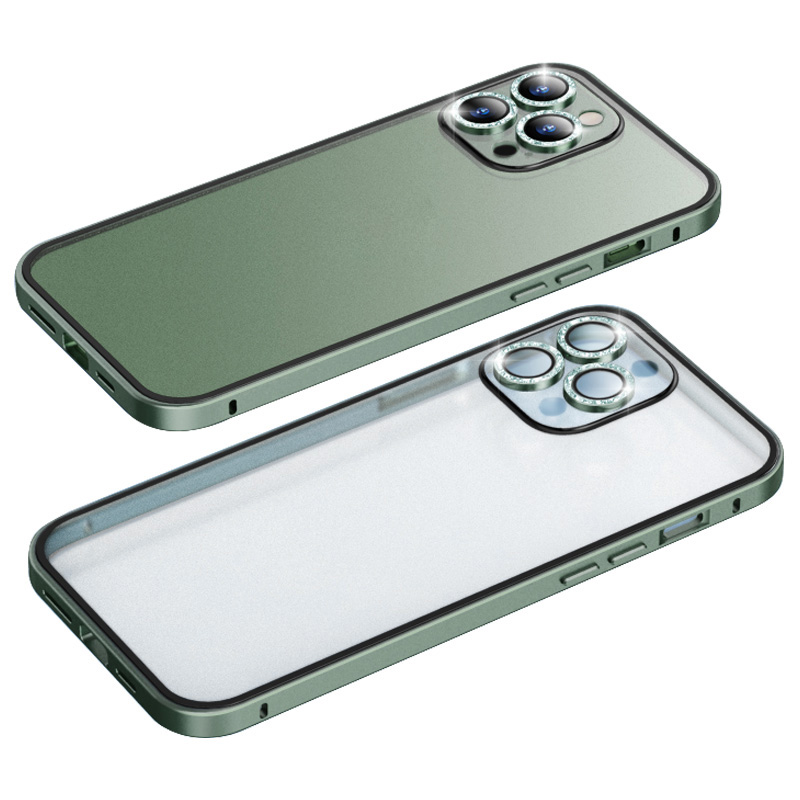 

LUPHIE Rhinestone Decorated Case for iPhone 14 Pro 6.1 inch Anti-Drop Slim Case PC+Metal Phone Cover - Green, iPhone 14 Pro