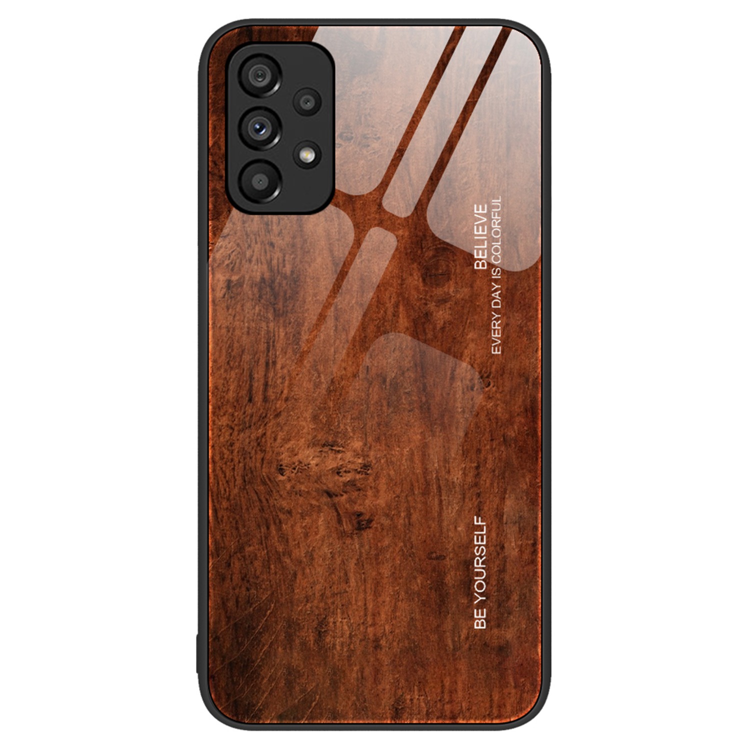 

For Samsung Galaxy A73 5G Precise Cutout Wooden Pattern Cover Tempered Glass + TPU Anti-shock Phone Shell - Coffee, Samsung Galaxy A73 5G