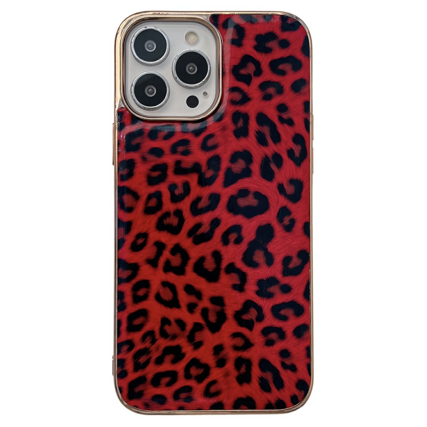 

Для Iphone 14 Pro 6,1-дюймовый Кожаный Покрытый Кожаным Покрытием TPU Case Nano Elecloplating Leopard Patter - Красный, iPhone 14 Pro