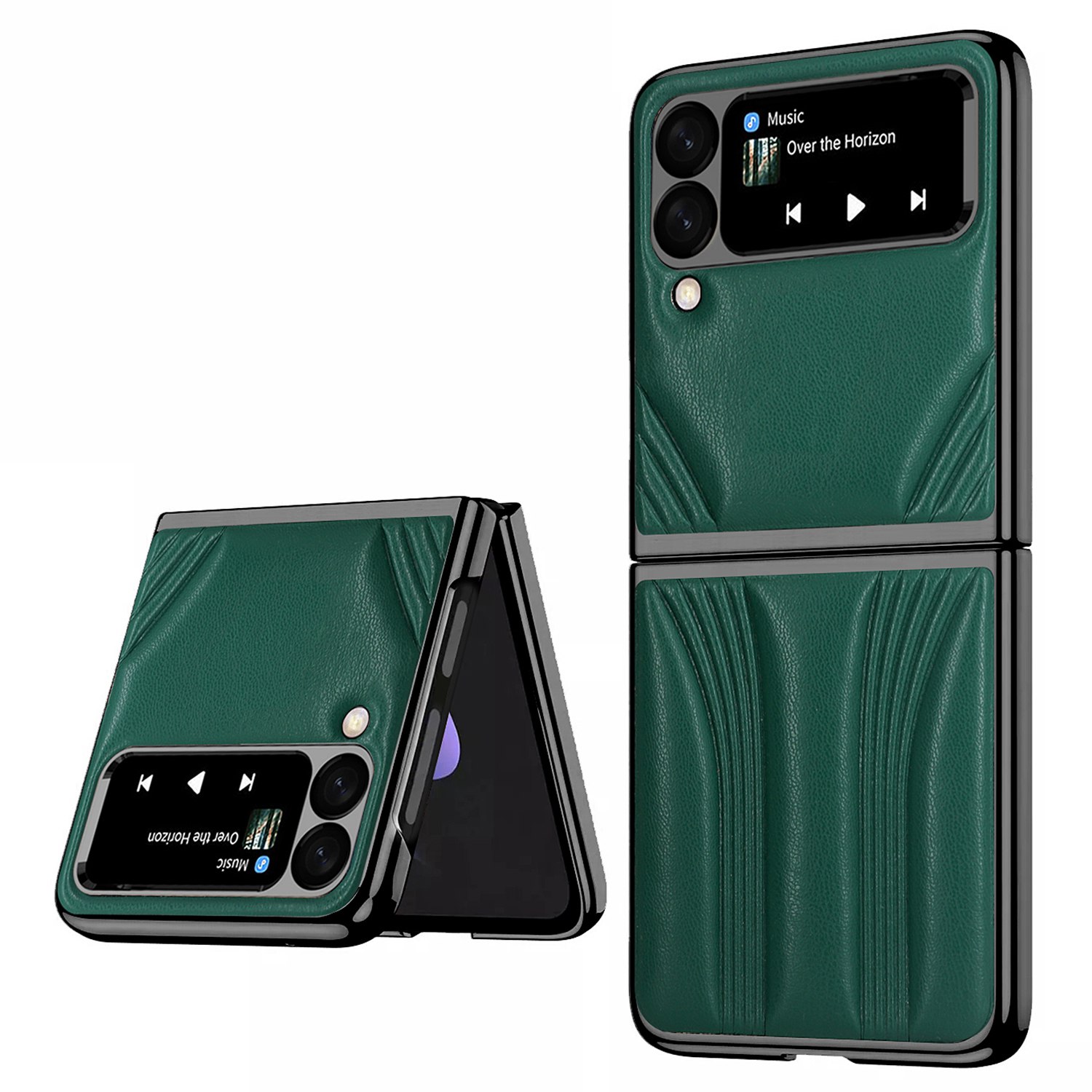 

For Samsung Galaxy Z Flip4 5G PU Leather Coated Hard PC Cover Drop-proof Protective Folding Phone Case - Green, Galaxy Z Flip4 5G
