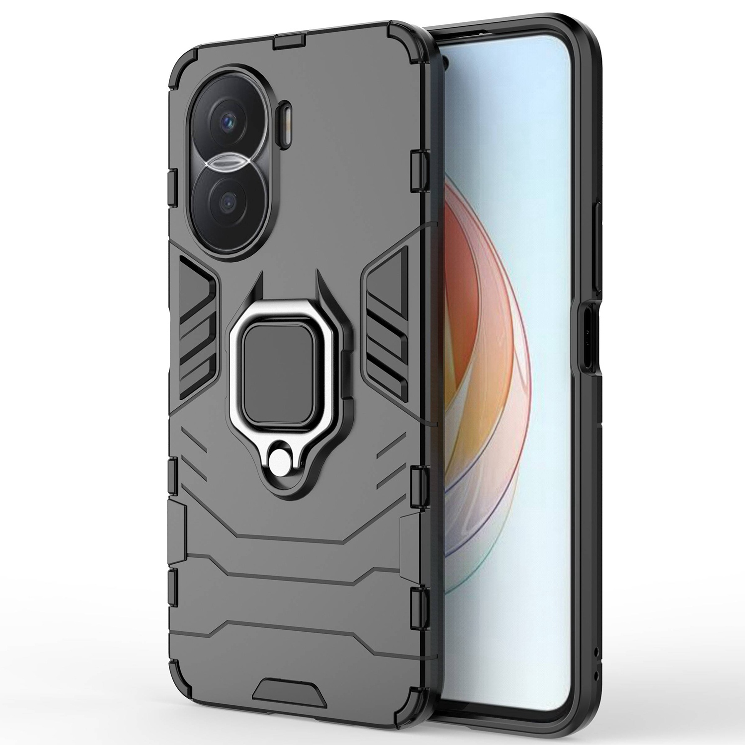 

Schutzhülle Für Honor X40i 5G Drop-sof-hülle Hartpc + Tpu-kee-resistente Rückseite Mit Ringstand - Schwarz, Honor X40i 5G
