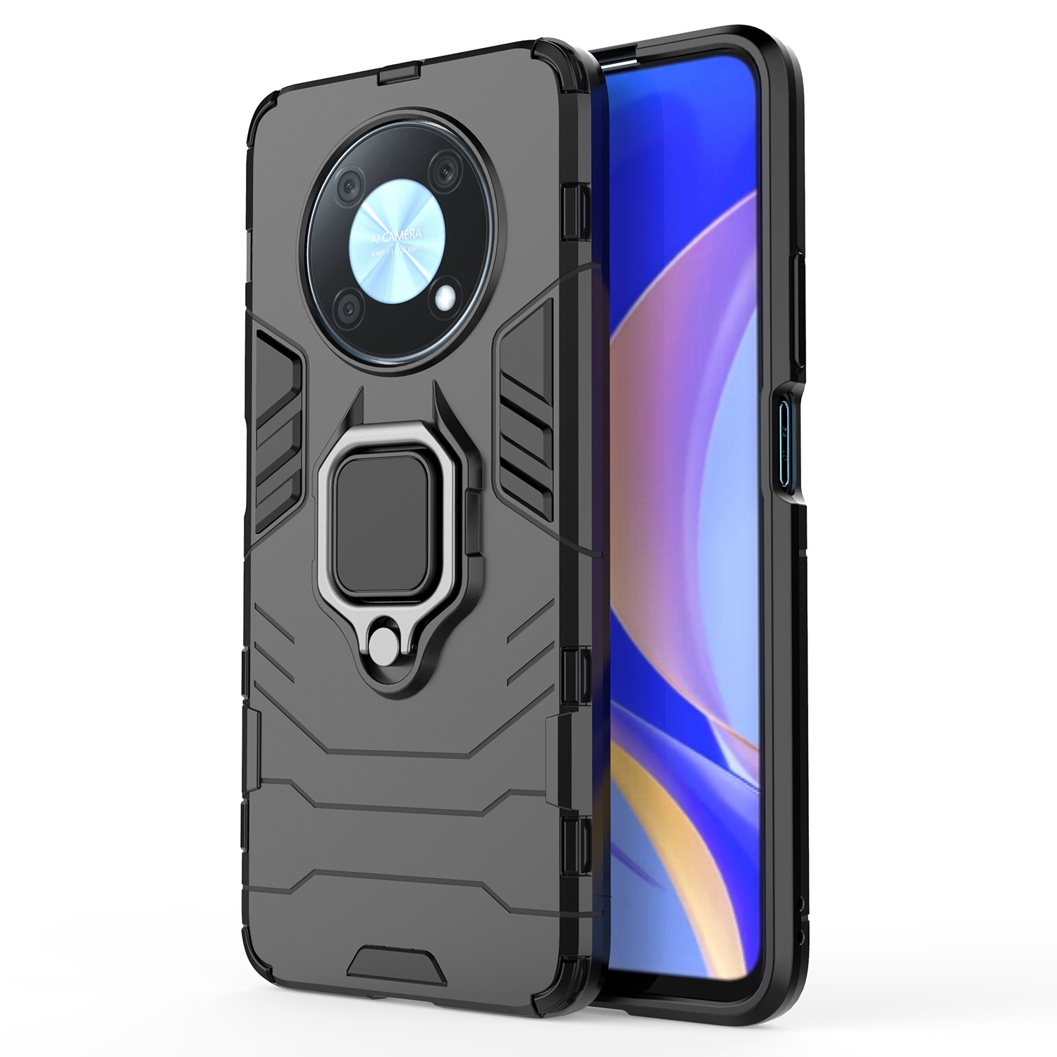 

Schutzhülle Für Huawei Nova Y90 4G Hartes PC + TPU Kratzfeste Rückschale Mit Fingerring-kickstand - Schwarz, Huawei nova Y90 4G
