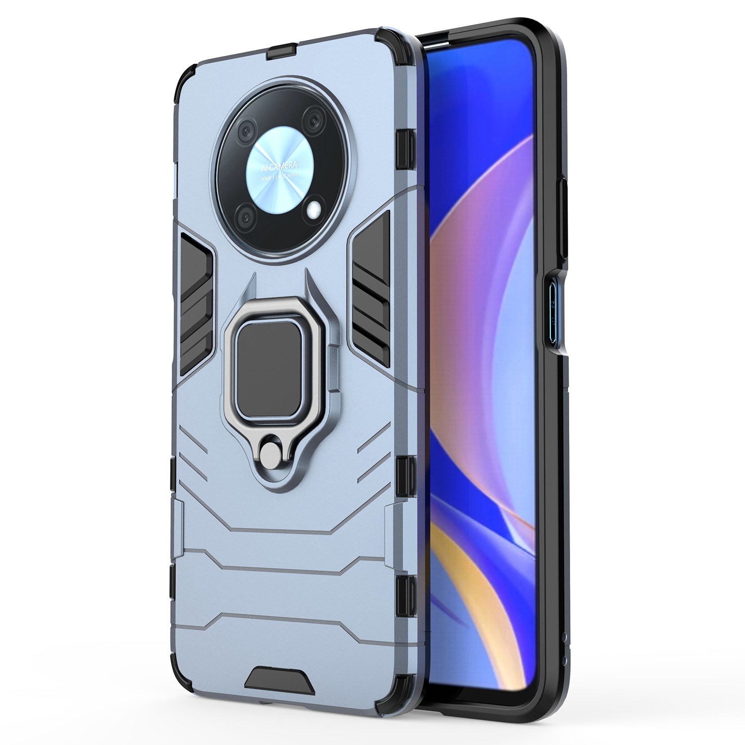 

Schutzhülle Für Huawei Nova Y90 4G Hartes PC + TPU Kratzfeste Rückschale Mit Fingerring-kickstand - Blau, Huawei nova Y90 4G