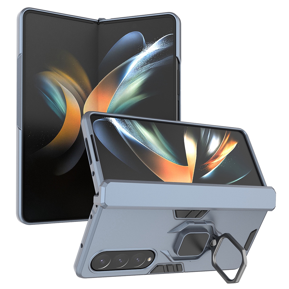 

Integrated Folding Case for Samsung Galaxy Z Fold4 5G, Hard PC + TPU Shockproof Cell Phone Shell with Finger Ring Kickstand - Blue, Galaxy Z Fold4 5G