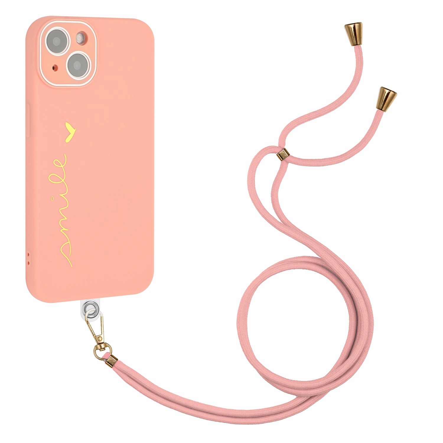 

Anti-shock Phone Cover For iPhone 13 6.1 inch, Lightweight Lacquered Soft TPU Phone Case with Adjustable Lanyard and Camera Lens Film - Pink, iPhone 13
