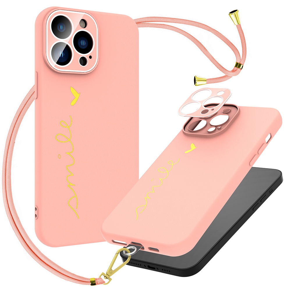

Для Iphone 14 Pro 6,1-дюймовый Лак-лак-мягкий TPU Case Case Antipratch Phone Cope с Регулируемым Пленкой Lanyard и Camera Lens - Розовый, iPhone 14 Pro