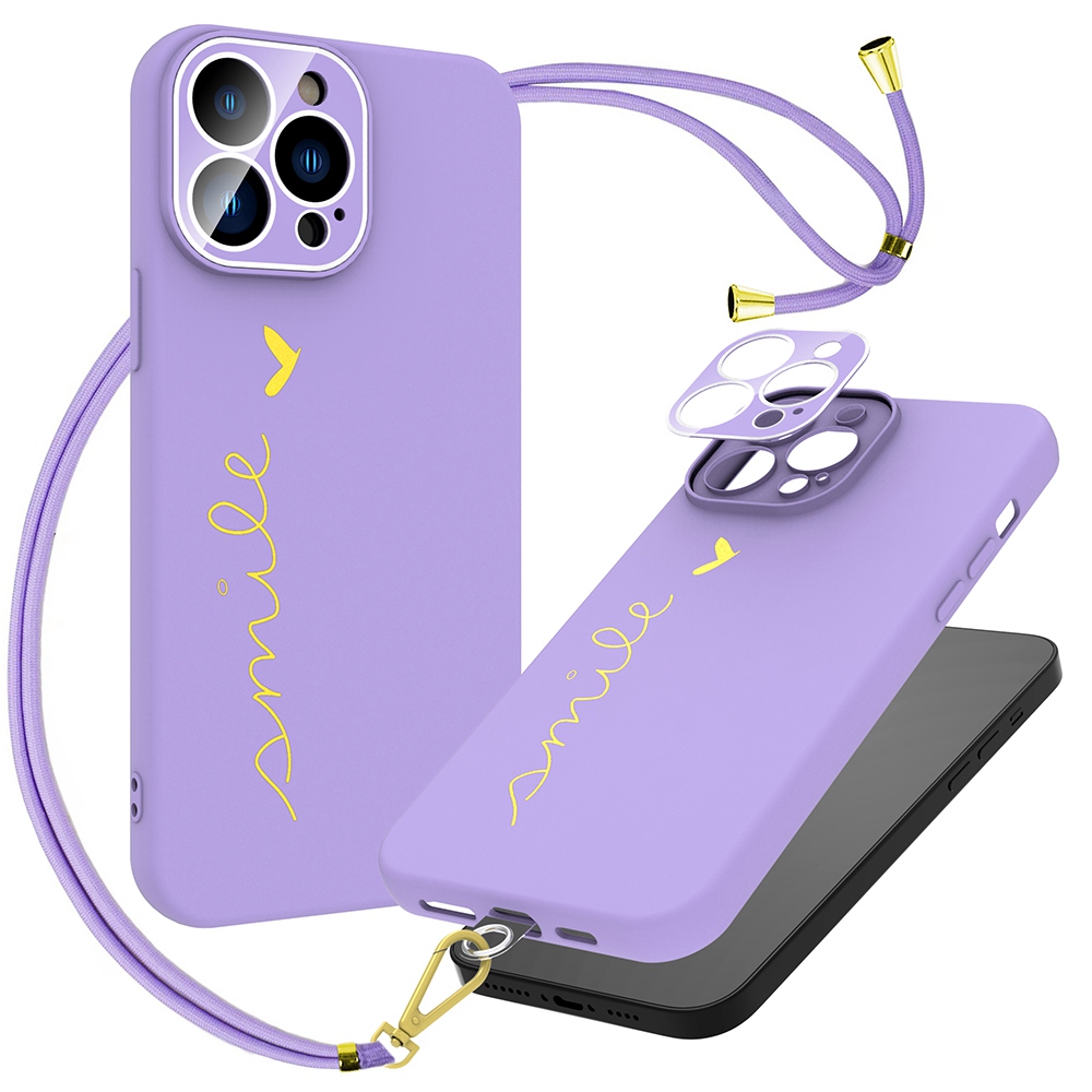

Для Iphone 14 Pro 6,1-дюймовый Лак-лак-мягкий TPU Case Case Antipratch Phone Cope с Регулируемым Пленкой Lanyard и Camera Lens - Светло-фиолетовый, iPhone 14 Pro