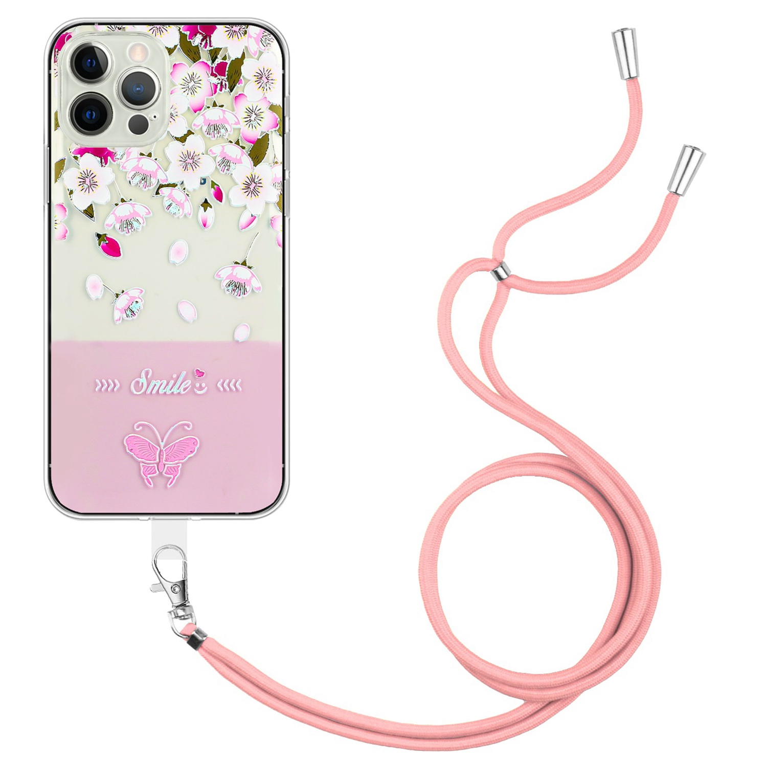 

Для Iphone 13 Pro 6,1 Дюйма с Тиснением Лакированной Лакированной Бабочки TPU Case Slim Fit Design Design Protect Protect Protect Protect с Lanyard - Розовый, iPhone 13 Pro