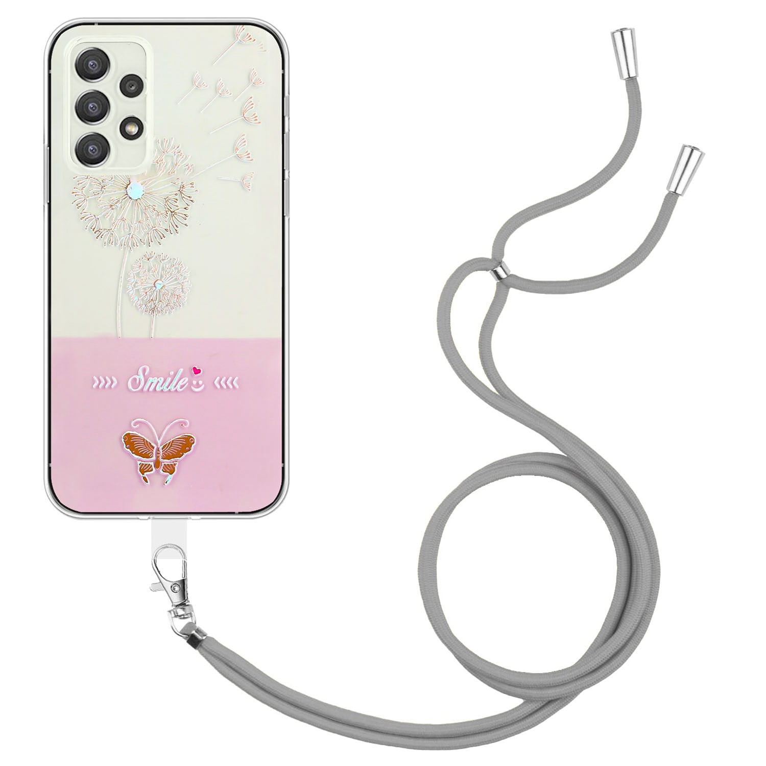 

Für Samsung Galaxy A32 5G Geprägtes Lackiertes Schmetterlingsmeldungstropfen -dropschutz Schlanker Schockdes TPU -abdeckung Mit Lanyard - Gold, Galaxy A32 5G