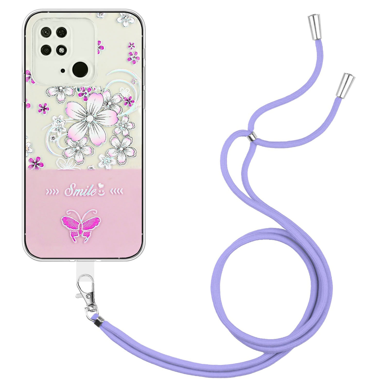 

Für Xiaomi Redmi 10c 4g-prädment Lackiertes Schmetterling Schlanker Telefonhülle Drop-soach-schutz TPU Rückzug Mit Lanyard - Rose, Xiaomi Redmi 10C 4G