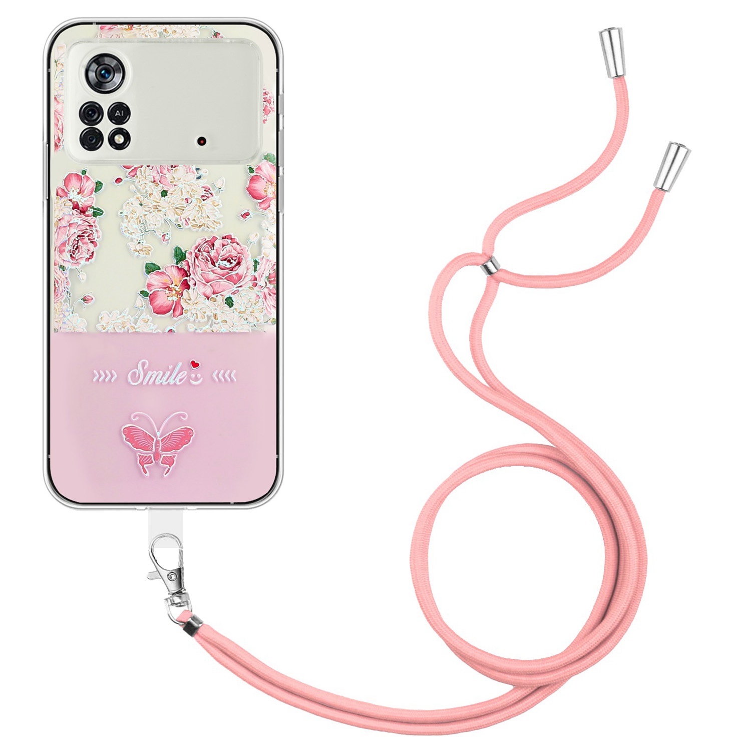 

Für Xiaomi Poco X4 Pro 5G Anti-scratch-prädsment Lackierer Butterfly Tpu-hülle Telefonschutzabdeckung Mit Lanyard - Rot, Xiaomi Poco X4 Pro 5G