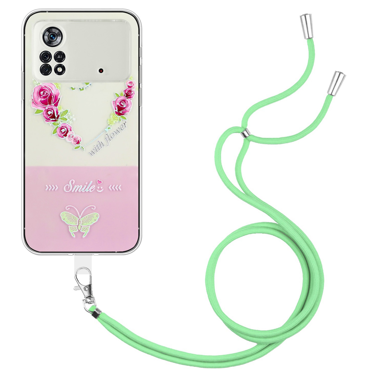

Für Xiaomi Poco X4 Pro 5G Anti-scratch-prädsment Lackierer Butterfly Tpu-hülle Telefonschutzabdeckung Mit Lanyard - Hellgrün, Xiaomi Poco X4 Pro 5G