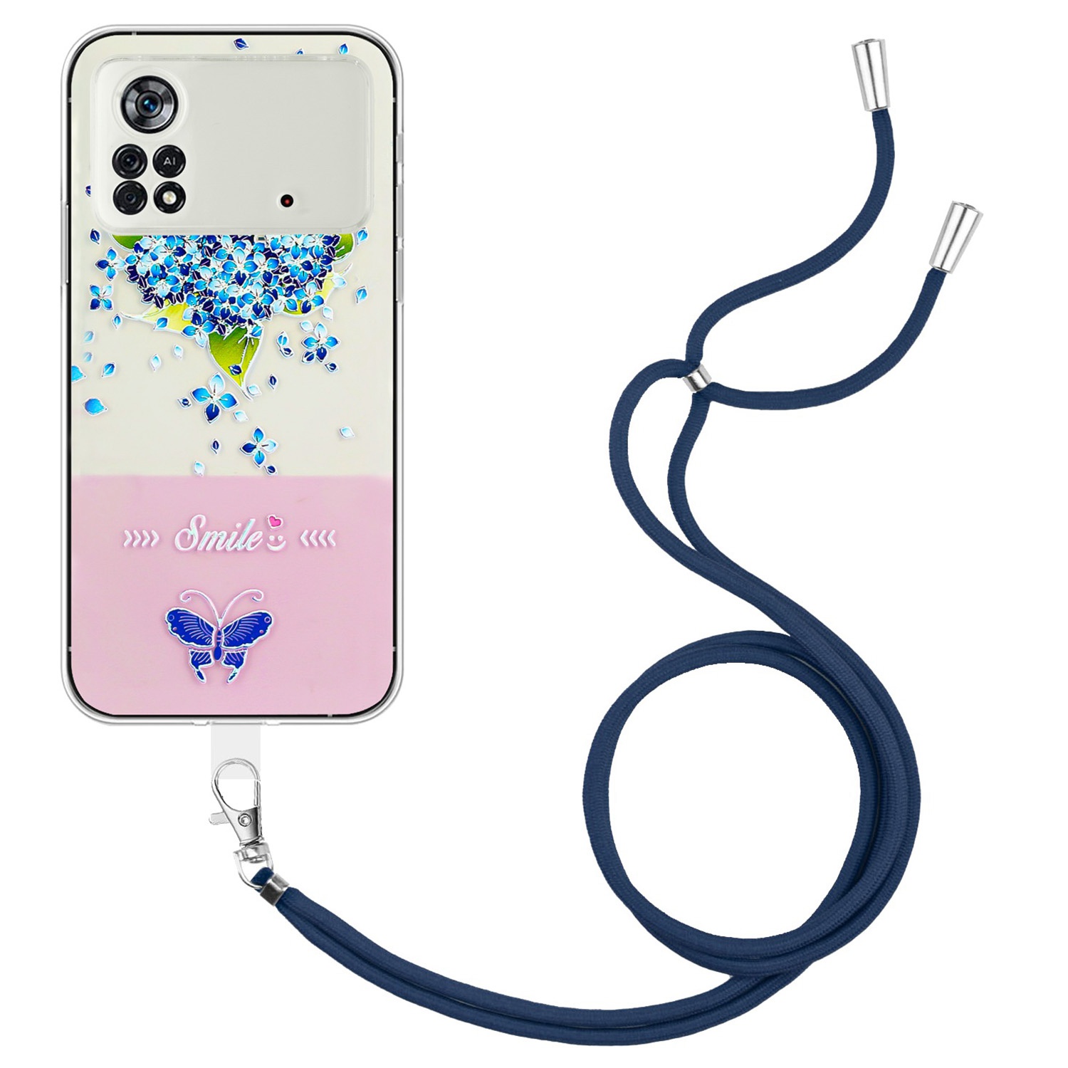 

Für Xiaomi Poco X4 Pro 5G Anti-scratch-prädsment Lackierer Butterfly Tpu-hülle Telefonschutzabdeckung Mit Lanyard - Blau, Xiaomi Poco X4 Pro 5G
