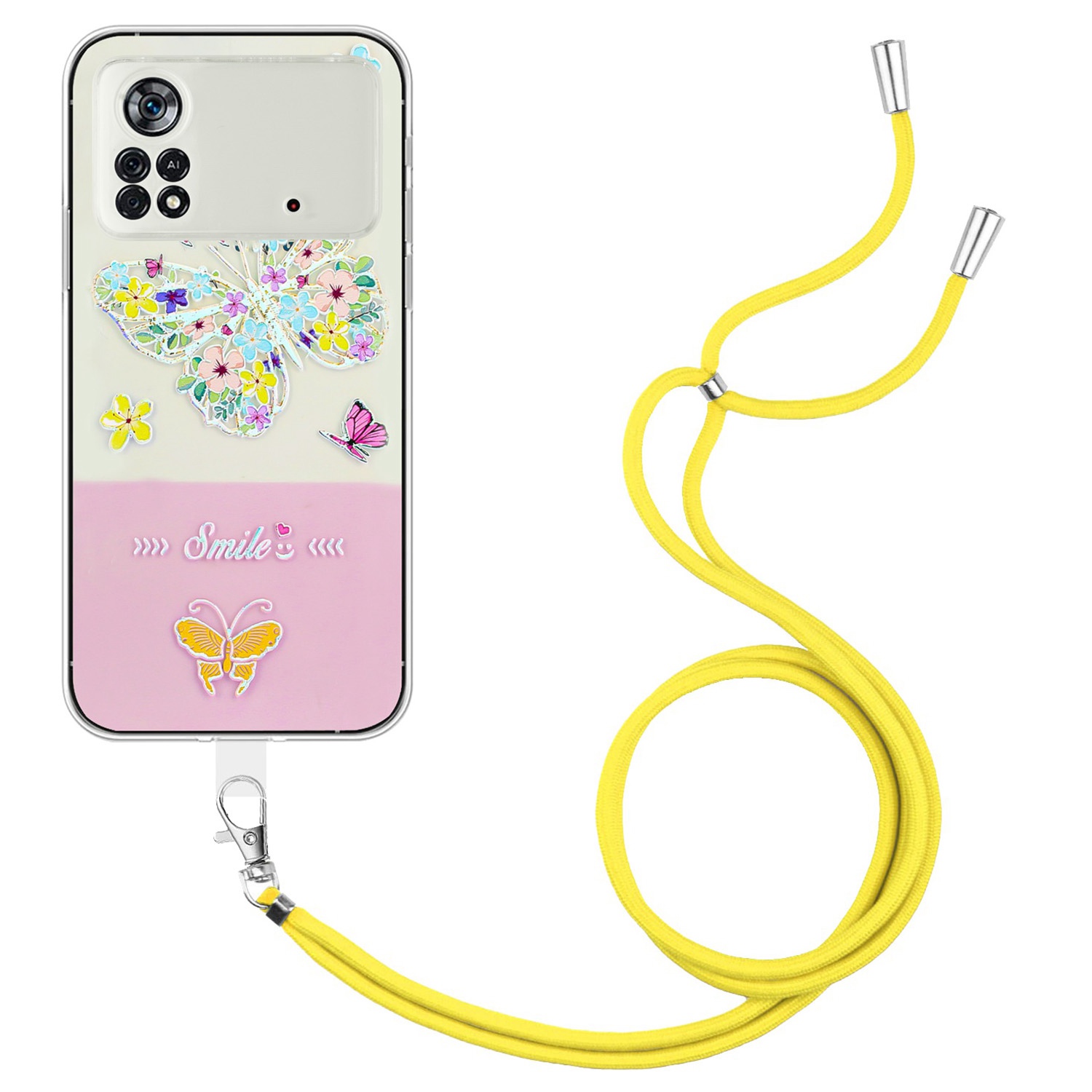 

Für Xiaomi Poco X4 Pro 5G Anti-scratch-prädsment Lackierer Butterfly Tpu-hülle Telefonschutzabdeckung Mit Lanyard - Gelb, Xiaomi Poco X4 Pro 5G