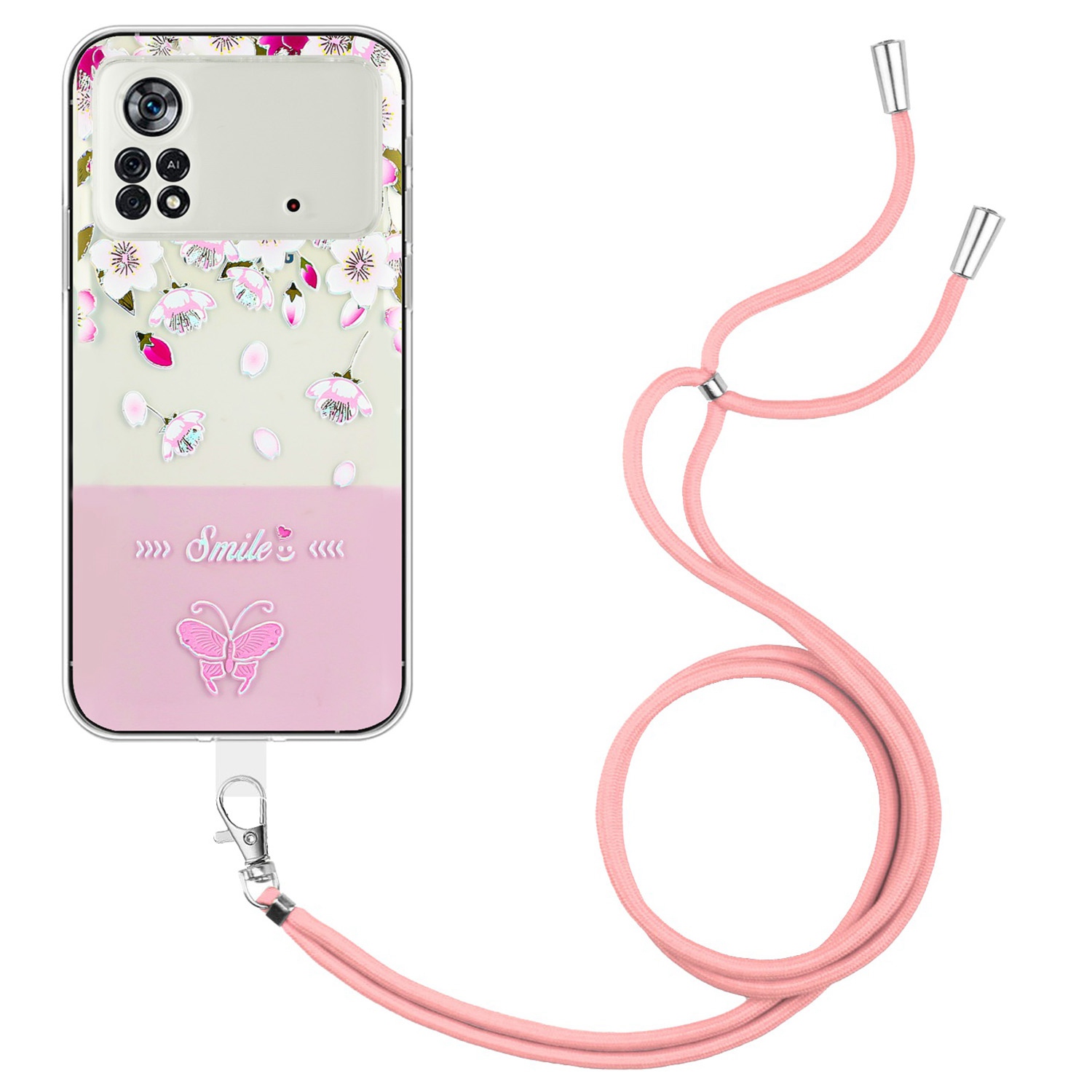 

Für Xiaomi Poco X4 Pro 5G Anti-scratch-prädsment Lackierer Butterfly Tpu-hülle Telefonschutzabdeckung Mit Lanyard - Rosa, Xiaomi Poco X4 Pro 5G