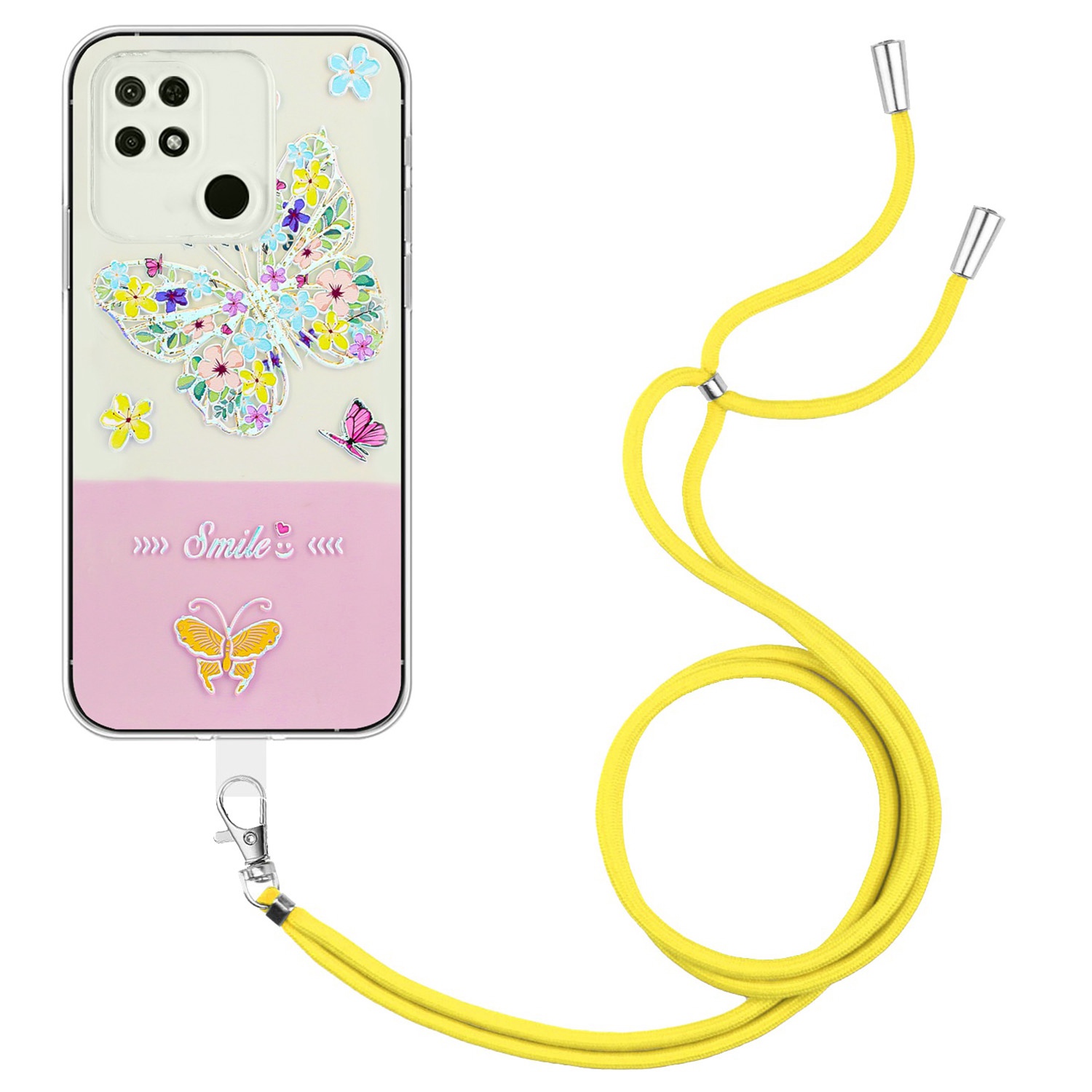 

Lackierer Butterfly -tpu -hülle Für Xiaomi Redmi 10A, Mobiltelefon -schutzabdeckung Mit Lanyard - Gelb, Xiaomi Redmi 10A