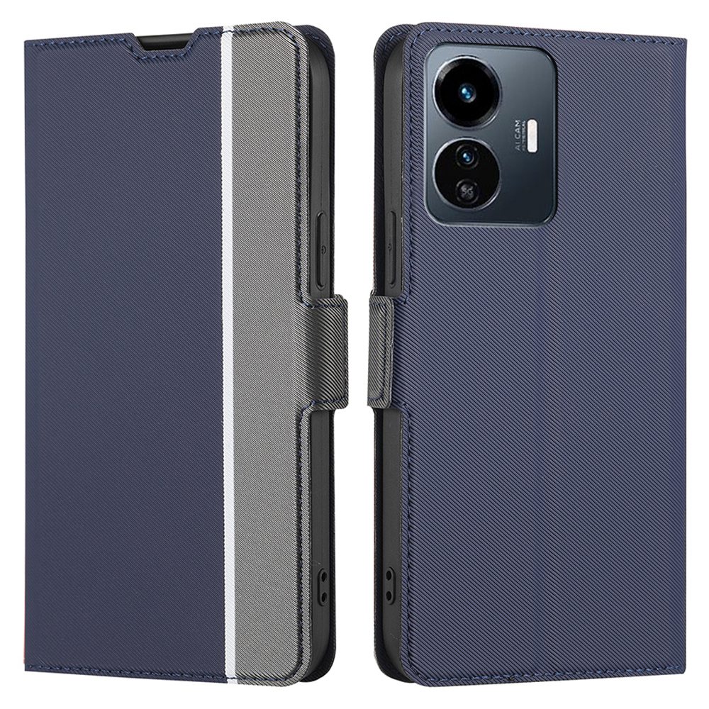 

Ultra-dünnes Telefongehäuse Für Vivo Y77 5G, Weastresistente Anti-drogen-twill-textur PU Leder+tpu-telefonabdeckungskartenhalter - Blau, vivo Y77 5G