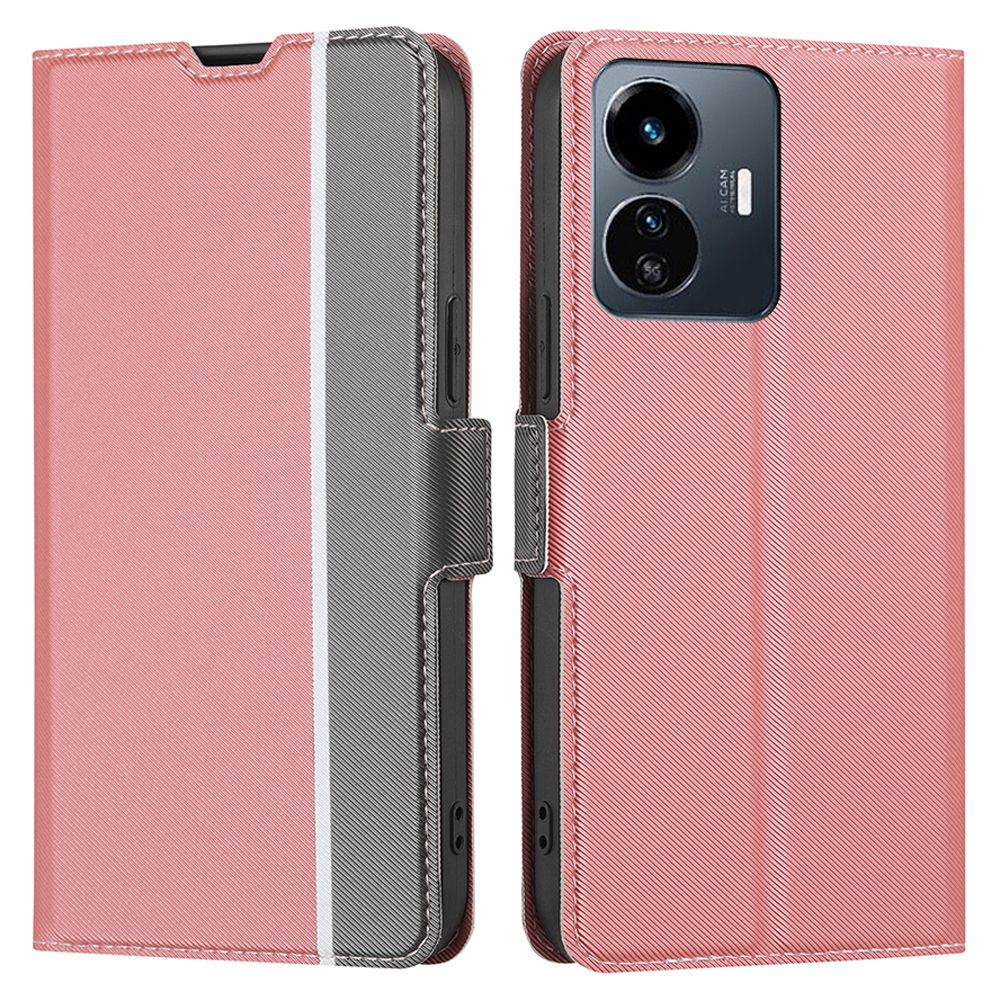

Ultra-dünnes Telefongehäuse Für Vivo Y77 5G, Weastresistente Anti-drogen-twill-textur PU Leder+tpu-telefonabdeckungskartenhalter - Rosa, vivo Y77 5G