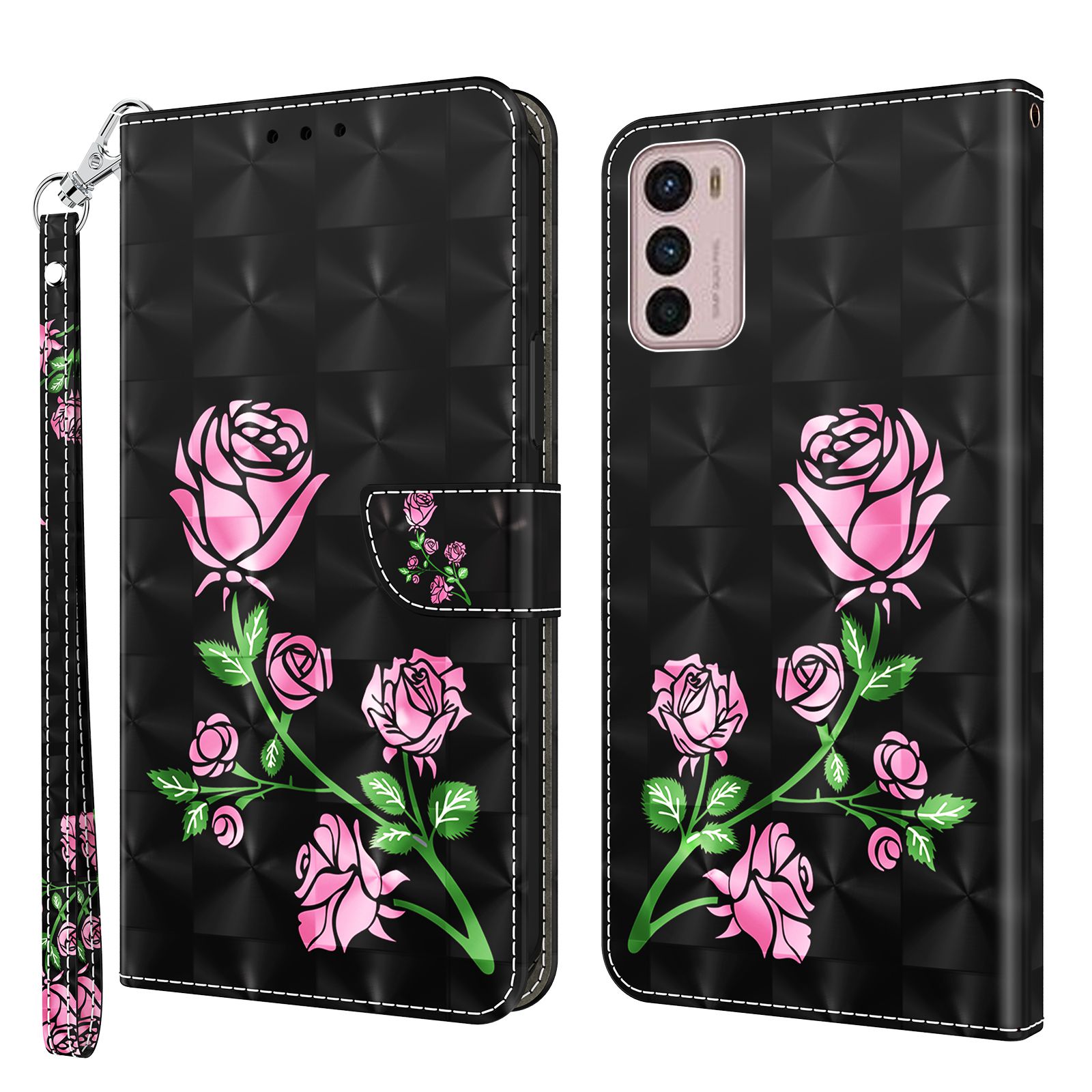 

Für Motorola Moto G42 4G 3D -muster -druckbrieftasche PU Leder Ständer Magnetischer Schütze Flip Cover Mit Riemen - Rose, Motorola Moto G42 4G