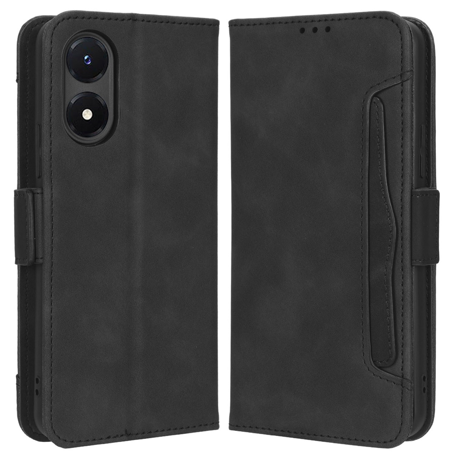

Für Vivo Y02s 4G Drop-sof-pu-leder-flip-brieftaschenhülle Mit Mehreren Kartenschlitzen Dual Magnetic Clasp-telefonabdeckung - Schwarz, vivo Y02s 4G