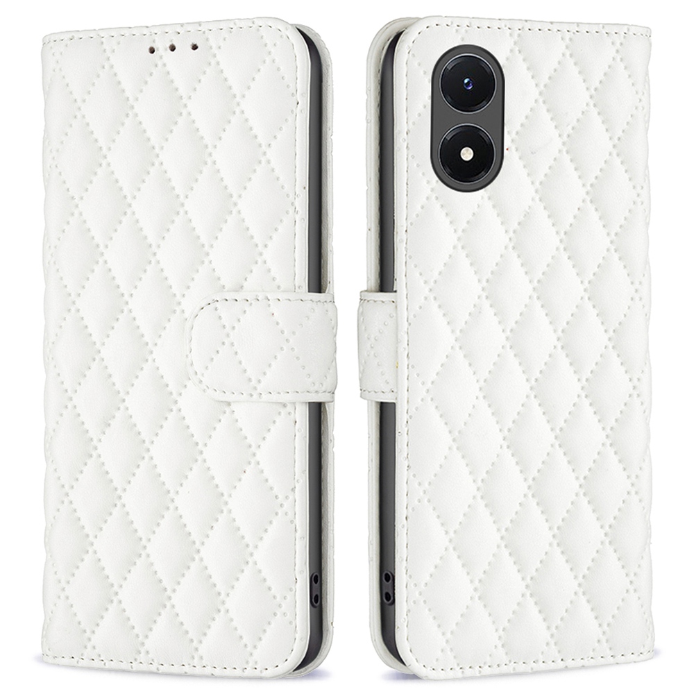 

Binfen Color Schockdelie-telefonkoffer Für Vivo Y02s 4G, BF Style-14 Eingeprägter Rhombusmuster Schutzhilfe-brieftasche. - Weiß, vivo Y02s 4G