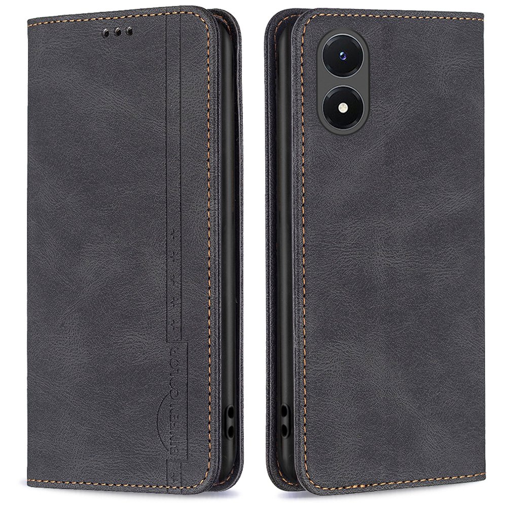 

Binfen Color BF Leder Serie-5 Style-08 Für Vivo Y02s 4G, Telefonkoffer Ständer RFID Blockierende Magnetische Anti-kratzer-telefon-brieftaschenabdeckung - Schwarz, vivo Y02s 4G