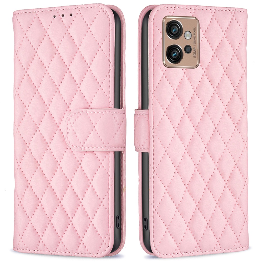 

Binfen Color Anti-drop-telefonhülle Für Motorola Moto G32 4G, BF Style-14 Eingeprägte Rhombus-muster-telefonabdeckungsbrieftasche. - Rosa, Motorola Moto G32 4G