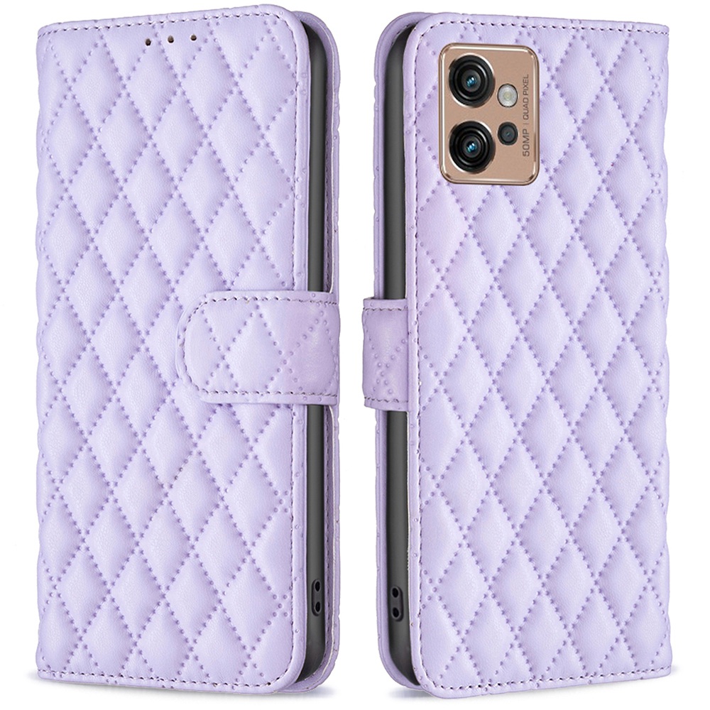 

Binfen Color Anti-drop-telefonhülle Für Motorola Moto G32 4G, BF Style-14 Eingeprägte Rhombus-muster-telefonabdeckungsbrieftasche. - Violett, Motorola Moto G32 4G
