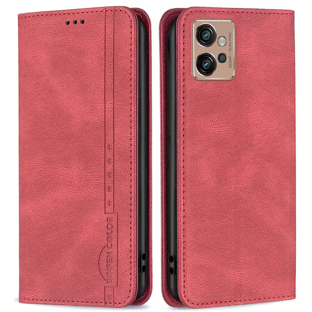 

Binfen Farbe BF08 Für Motorola Moto G32 4G PU Leder RFID Blockierende Telefonhülle Wallet Stand Magnetic Folio Flip Cover - Rot, Motorola Moto G32 4G