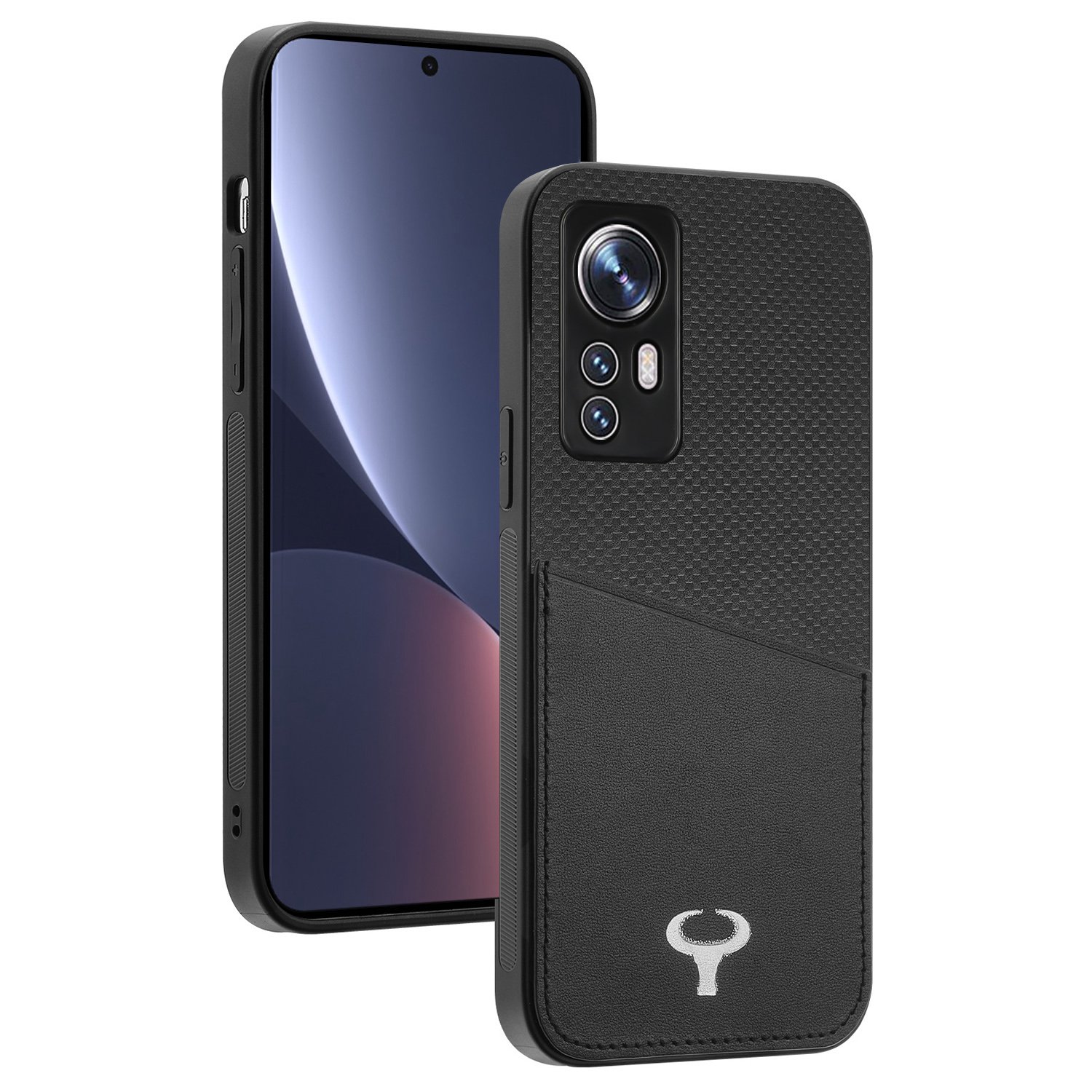 

Telefonkoffer Für Xiaomi 12 5g / 12x 5g / 12s 5G, TPU + PC Kratzfeste Telefonabdeckung Mit Kartonflätiger Leder Mit Kartenschlitz - Schwarz, Xiaomi 12 5G